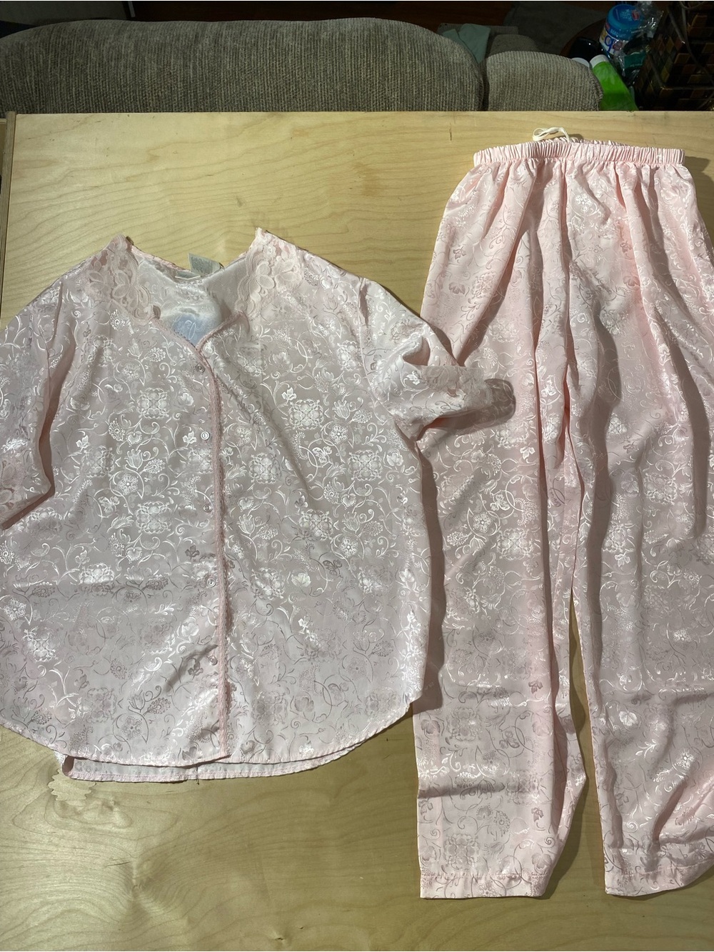 Adonna Satin Pajama Set - Light Pink Floral Large (RP)
